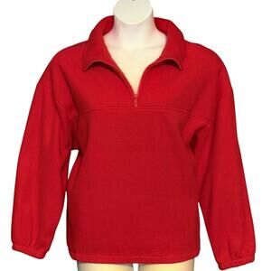 Vintage 90s Lord & Taylor Women's Red Fleece Quarter Zip Jacket One Size XL Plus
